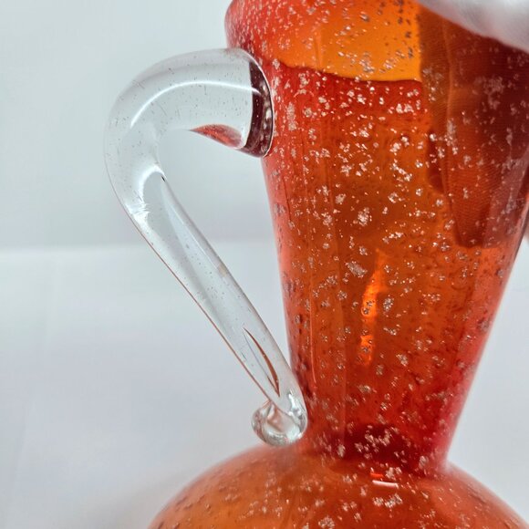Vintage Orange / Red Glass Pitcher Bud Vase, Clean Handle, Silver Specks, 6" - Picture 6 of 11